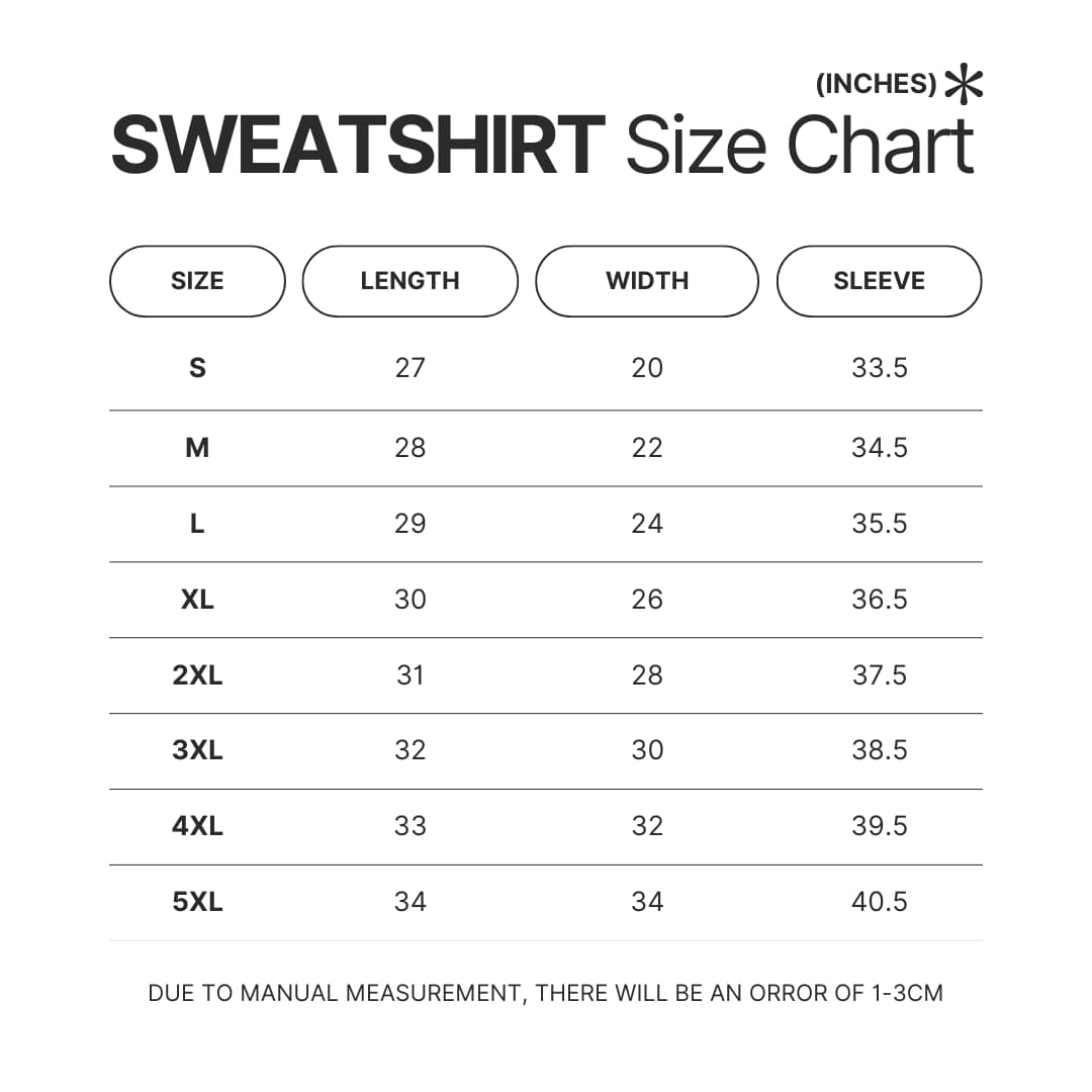 Sweatshirt Size Chart - Smallville Store