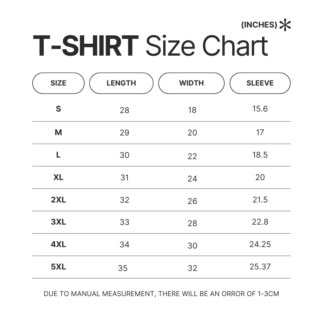 T shirt Size Chart - Smallville Store